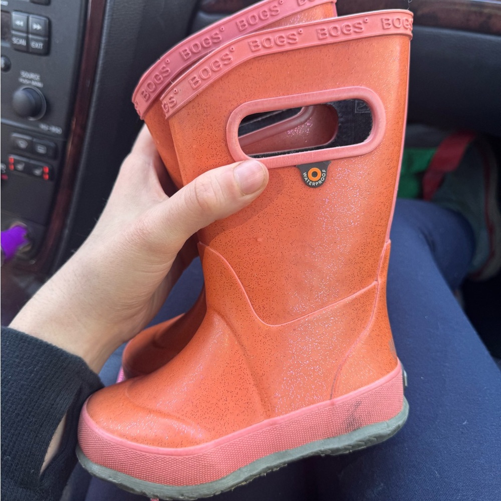 Bogs Rain Boots toddler size 7 glitter coral pink